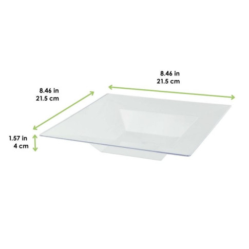 Assiette réemployable plastique PS carrée creuse transparente "Quadra"  215x215mm H40mm 350ml