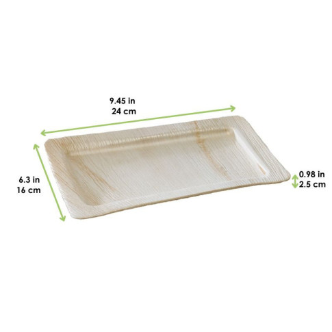 Assiette rectangulaire en palmier  240x160mm H25mm