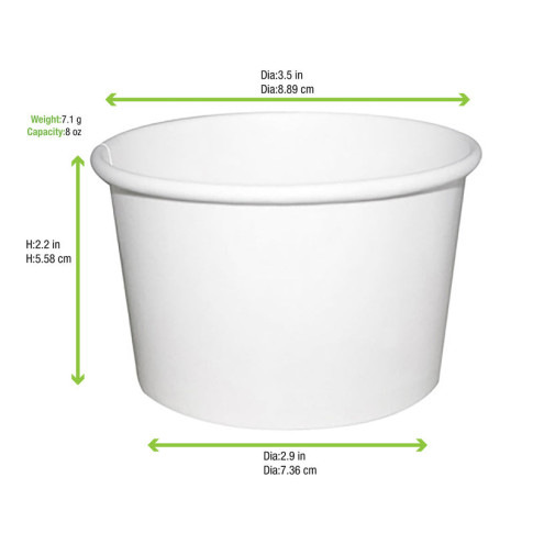 Pot carton blanc chaud et froid avec couvercle carton   H61mm 230ml