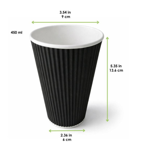 Gobelet carton double paroi noir "Rippley"   H136mm 450ml