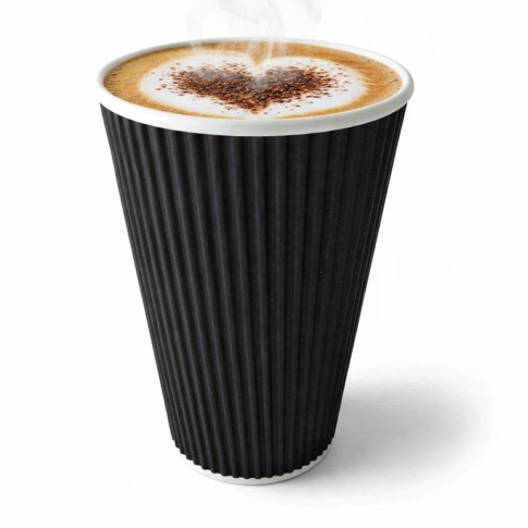 Gobelet carton double paroi noir "Rippley"   H136mm 450ml