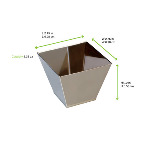 Verrine plastique PS argentée carrée "Rambo"  70x70mm H55mm