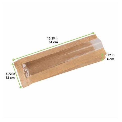 Sac sandwich papier brun à fenêtre 120x40mm H340mm