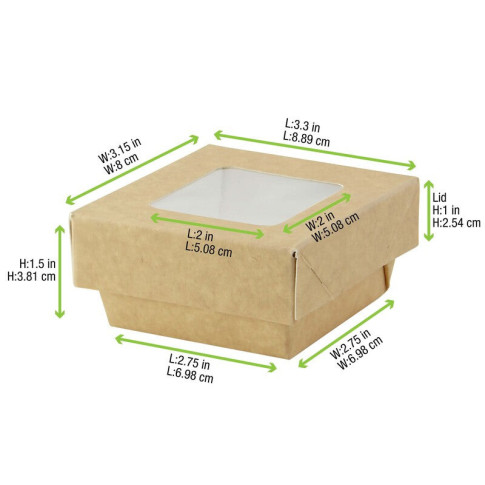 Boîte "Kray" carrée carton brun avec couvercle à fenêtre 85x85mm H40mm 200ml