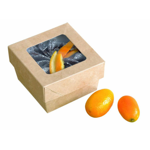 Boîte "Kray" carrée carton brun avec couvercle à fenêtre 85x85mm H40mm 200ml