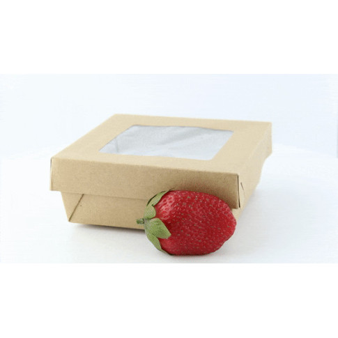 Boite "Kray" carrée carton brun avec couvercle à fenêtre  135x135mm H50mm 700ml