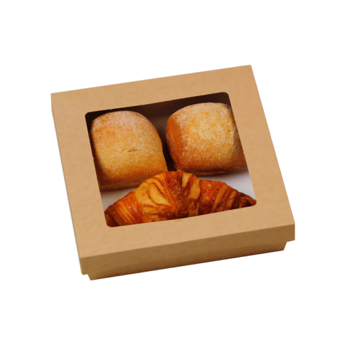 Boîtes "Kray" carrée carton brun avec couvercles à fenêtre 205x205mm H40mm 1000ml