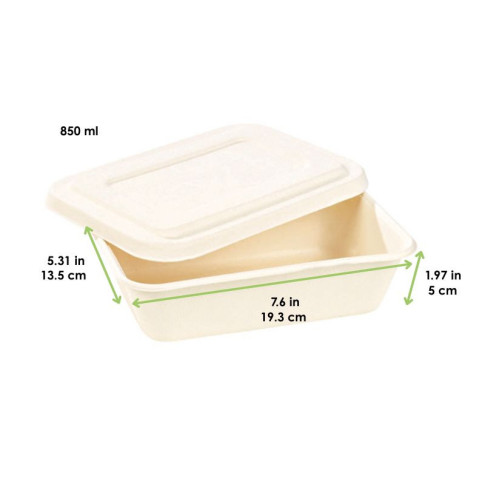 Boite repas pulpe blanche avec couvercle  193x135mm H50mm 850ml
