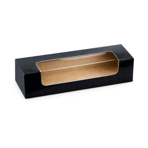 Boite carton rectangulaire noir 7 macarons avec fenêtre  215x68mm H48mm