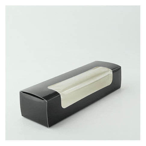 Boite carton rectangulaire noir 7 macarons avec fenêtre  215x68mm H48mm