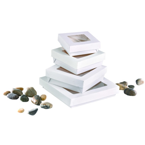 Boite "Kray" carrée carton blanc avec couvercle à fenêtre  115x115mm H40mm 350ml