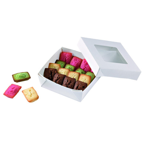 Boite "Kray" carrée carton blanc avec couvercle à fenêtre  115x115mm H40mm 350ml
