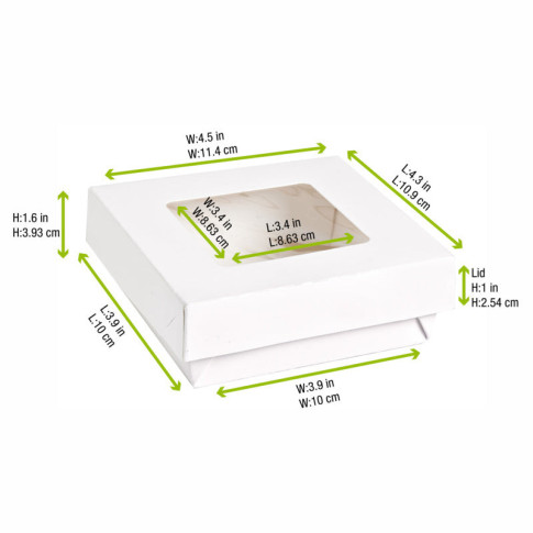 Boite "Kray" carrée carton blanc avec couvercle à fenêtre  115x115mm H40mm 350ml