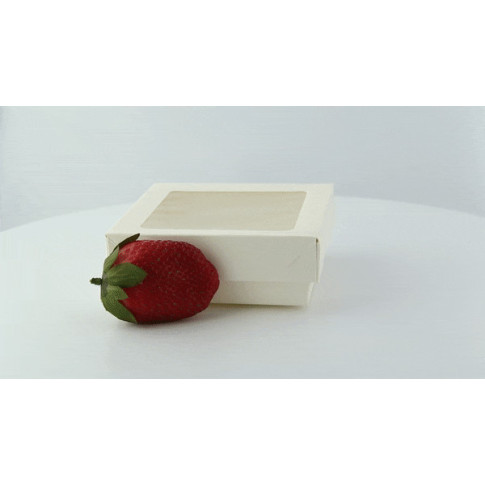Boite "Kray" carrée carton blanc avec couvercle à fenêtre  115x115mm H40mm 350ml