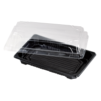 Barquette sushi plastique PS noir avec couvercle PET transparent Suky  170x120mm H40mm