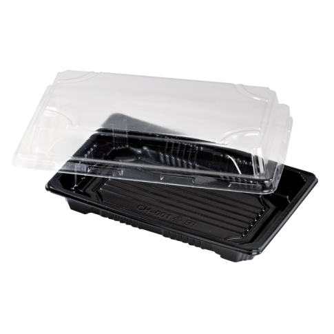 Barquette sushi plastique PS noir avec couvercle PET transparent Suky  170x120mm H40mm