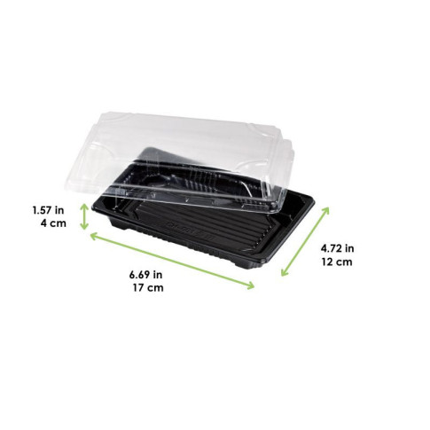 Barquette sushi plastique PS noir avec couvercle PET transparent Suky  170x120mm H40mm