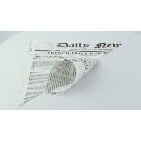 Cône papier ingraissable décor journal  310x220mm H220mm 660ml