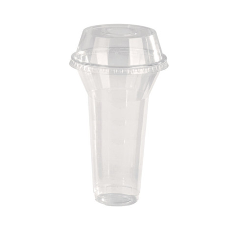 Pot / Coupe transparent plastique PET avec couvercle dôme et trou   H127mm 450ml