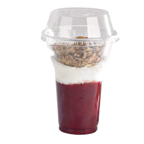 Pot / Coupe transparent plastique PET avec couvercle dôme et trou   H127mm 450ml