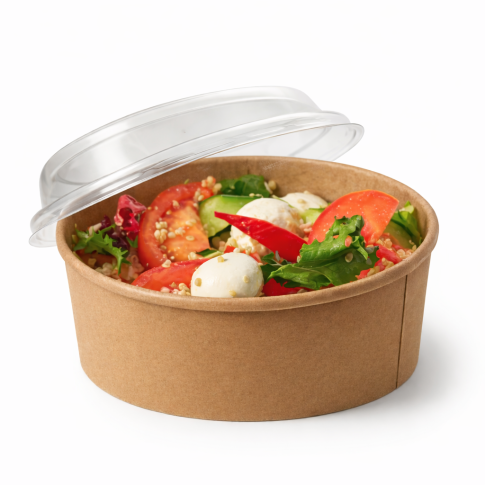 Saladier rond en carton kraft avec couvercle plastique PET "Buckaty"  H65mm 1200ml