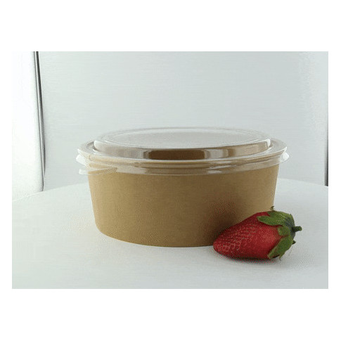 Saladier rond en carton kraft avec couvercle plastique PET "Buckaty"  H65mm 1200ml