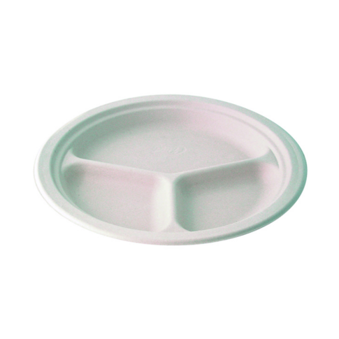 Assiette ronde blanche en pulpe 3 compartiments   H26mm