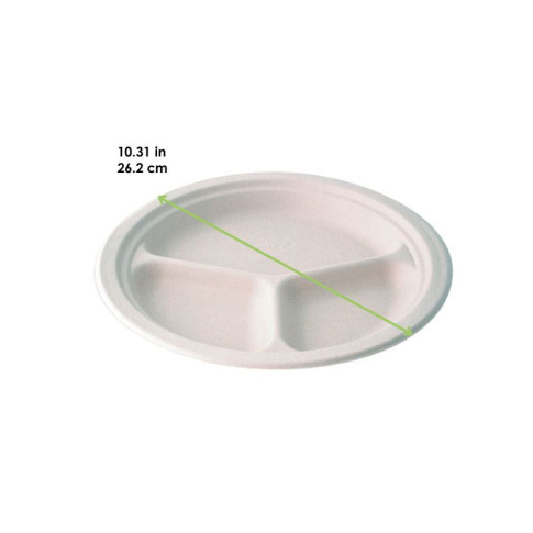 Assiette ronde blanche en pulpe 3 compartiments   H26mm