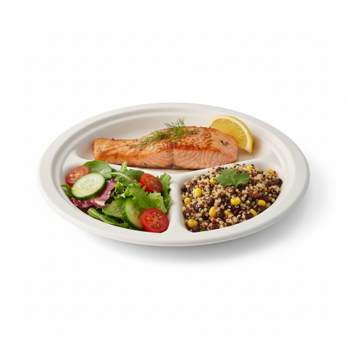 Assiette ronde blanche en pulpe 3 compartiments   H26mm