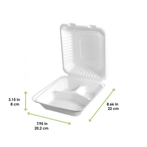 Coquille blanche pulpe 3 compartiments  220x202mm H80mm