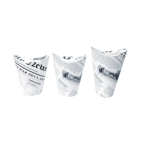 Gobelet snack refermable perforé carton blanc décor journal   H157mm 480ml