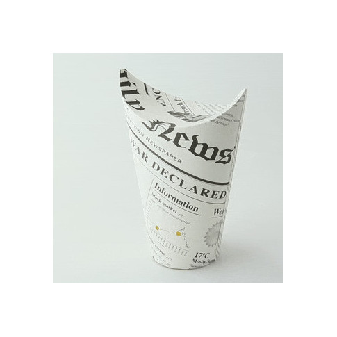 Gobelet snack refermable perforé carton blanc décor journal   H157mm 480ml