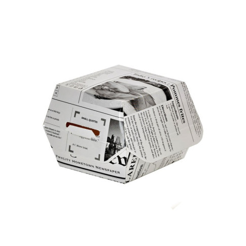 Boite burger carton blanc décor journal  75x75mm H50mm