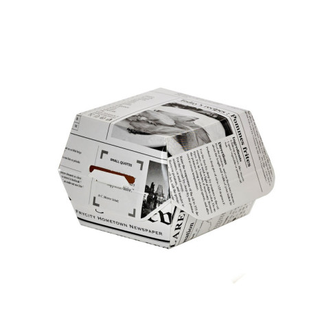 Boite burger carton blanc décor journal  95x95mm H50mm