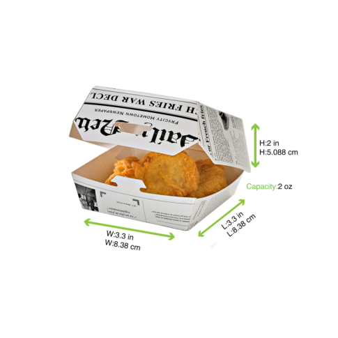 Boite burger carton blanc décor journal  95x95mm H50mm