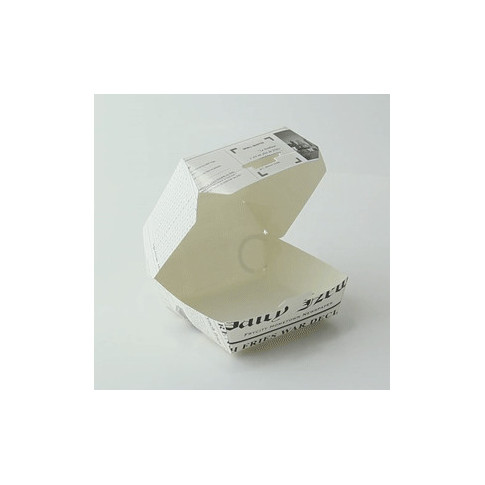 Boite burger carton blanc décor journal  95x95mm H50mm