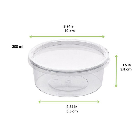 Pot Deli rond PET transparent avec couvercle rentrant   H38mm 200ml