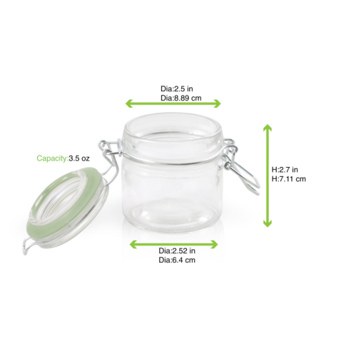 Mini bocal en verre avec joint silicone vert clair   H71,5mm 100ml