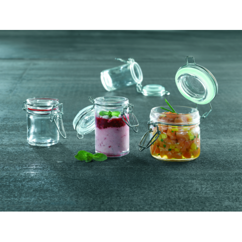 Mini bocal en verre avec joint silicone rouge   H63,5mm 45ml