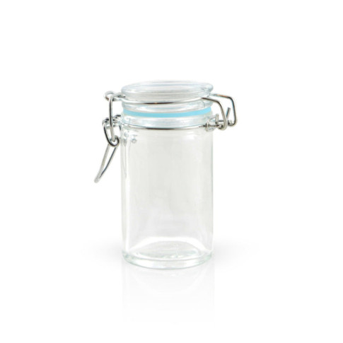 Mini bocal en verre avec joint silicone bleu clair   H85mm 65ml