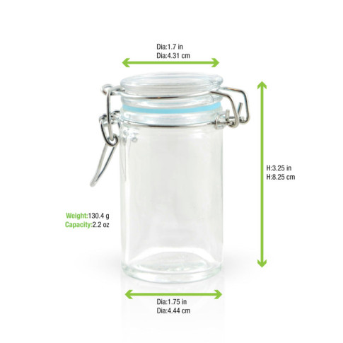 Mini bocal en verre avec joint silicone bleu clair   H85mm 65ml