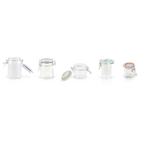 Mini bocal en verre avec joint silicone bleu clair   H85mm 65ml