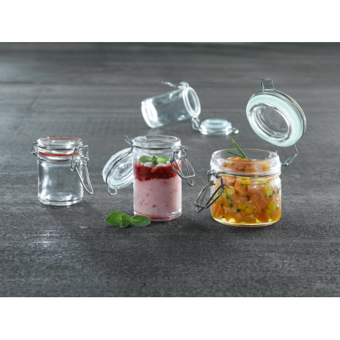 Mini bocal en verre avec joint silicone bleu clair   H85mm 65ml