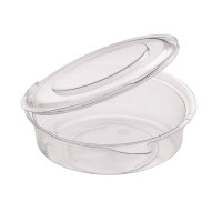 Pot Deli rond PET avec couvercle plat attachÃ©  250ml Ã?115mm, 50pcs