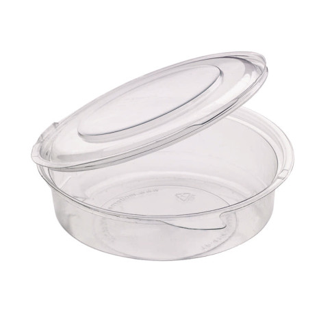 Pot Deli rond PET avec couvercle plat attachÃ©  250ml Ã?115mm, 50pcs