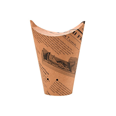 Gobelet snack refermable perforé carton brun décor journal 480 ml Diam: 10,5 cm 10,5 x 6 x 12,3 cm - 50 unités
