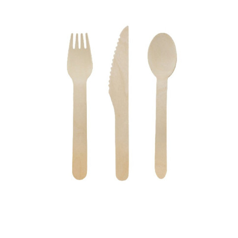 Kit couverts bois 3/1: couteau fourchette cuillère, emballage kraft  H165mm