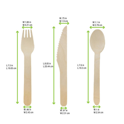 Kit couverts bois 3/1: couteau fourchette cuillère, emballage kraft  H165mm