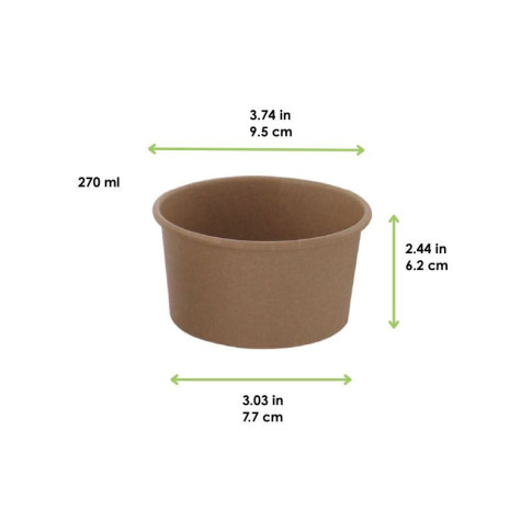 Pot carton kraft brun chaud et froid  H62mm 270ml