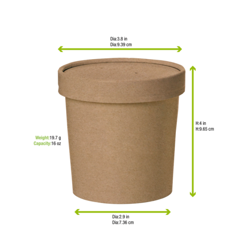 Pot carton brun chaud et froid avec couvercle carton   H95mm 490ml